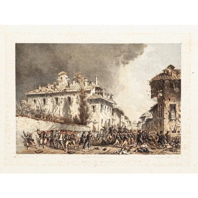 Taking of Magenta is original Hand-colored lithography on paper, realized by Carlo Perrin in 1860, applied on the...