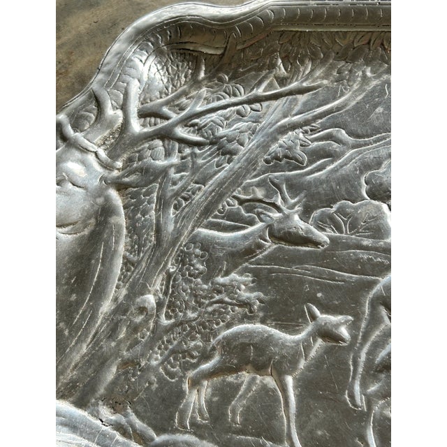 Metal Vintage Cast Aluminum Stag Woodland Serving Tray For Sale - Image 7 of 10