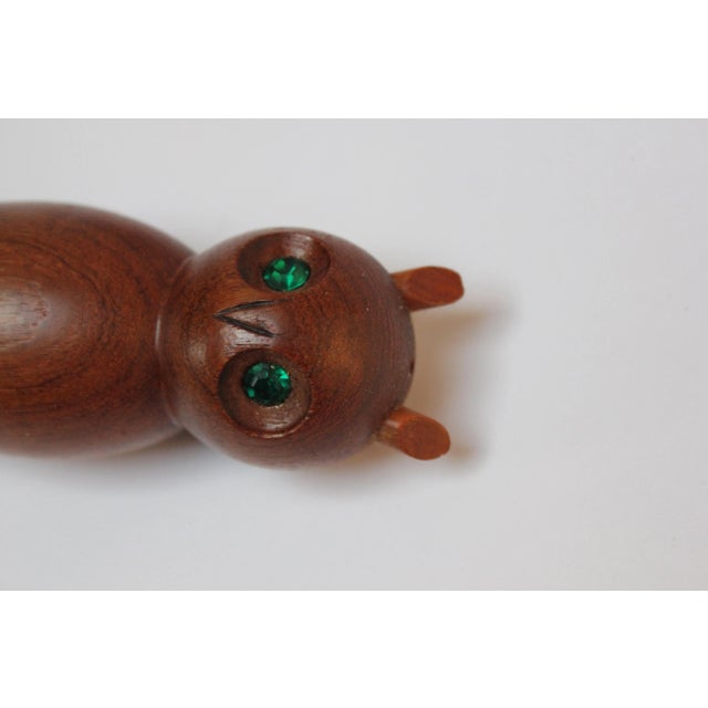 Mid-Century Modern Teak Owl Salt and Pepper Shakers With Jeweled Eyes For Sale In New York - Image 6 of 10
