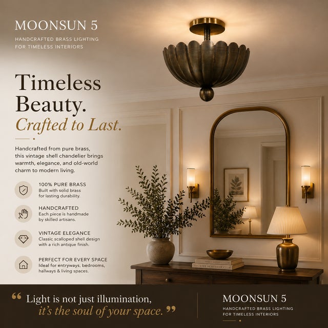 Bring timeless elegance into your home with this handcrafted scalloped brass flush mount ceiling light — a perfect blend...