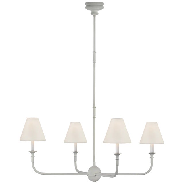 Thomas O'Brien for Visual Comfort Signature Piaf Large Chandelier in Plaster White with Linen Shades For Sale