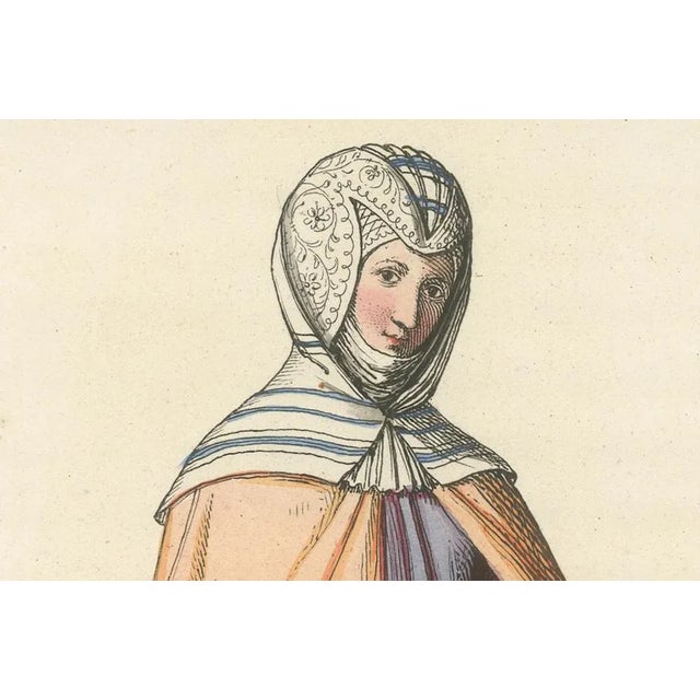 Medieval Noblewoman's Peach and Lavender Robe Costume, 1845, Paper For Sale - Image 4 of 10