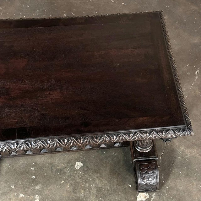 19th Century French Napoleon III Period Gothic Revival Walnut Library Table For Sale In Dallas - Image 6 of 12