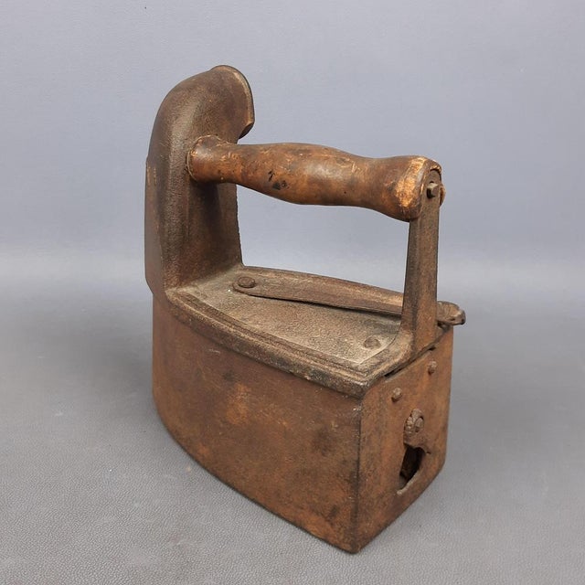 Antique French Coal Iron and Wooden Handle For Sale - Image 4 of 14