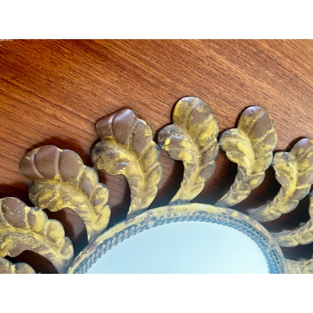 Mid-Century Modern Vintage Gilded Metal Sunburst Mirror For Sale - Image 3 of 7