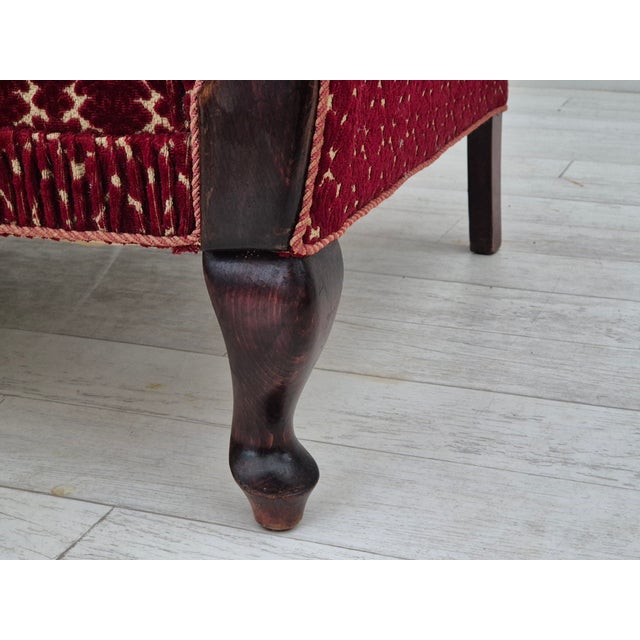 Mid-Century Modern Vintage Danish Three-Seater Sofa in Velour and Beech, 1950s For Sale - Image 3 of 18