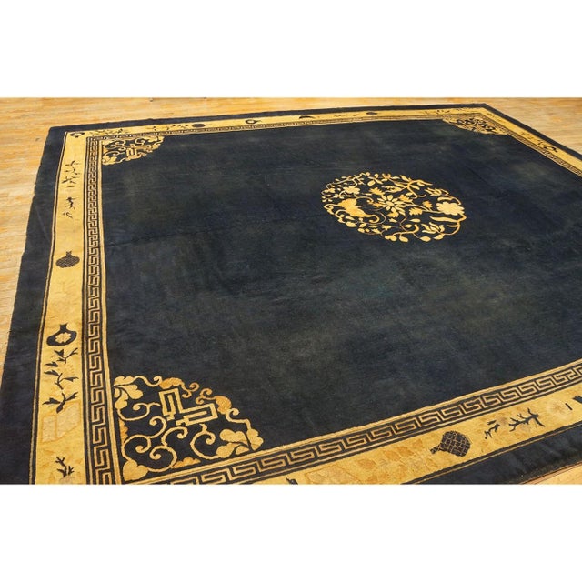 Chinese Traditional Navy Blue Medallion Oriental Antique Chinese Peking Room Size Rug For Sale - Image 3 of 10