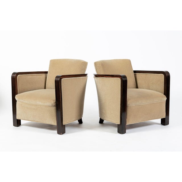 Art Deco French Art Deco Mohair Lounge Chairs by Eric Bagge for Mercier Frères, Macassar Ebony, 1920s For Sale - Image 3 of 13