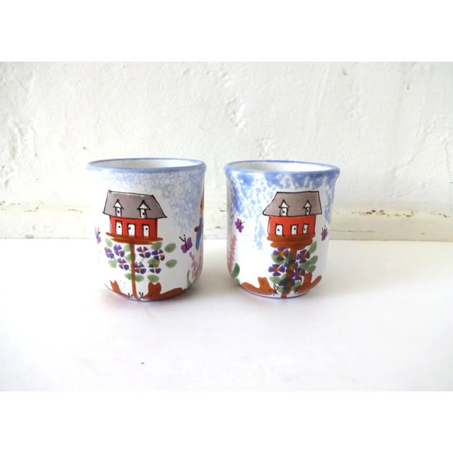 Shabby Chic Vintage Hand-Painted Mugs With Bunnies & Birds - a Pair For Sale - Image 3 of 9