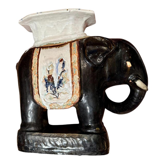 Large Antique Glazed Terracotta Elephant Garden Seat. For Sale