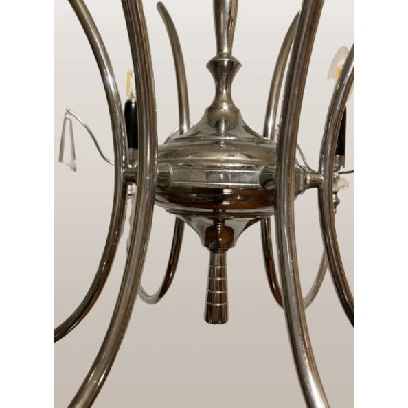 Metal Mid-Century Modern Chrome and Crystal Chandelier in the Style of Gaetano Sciolari, 1970s For Sale - Image 7 of 9