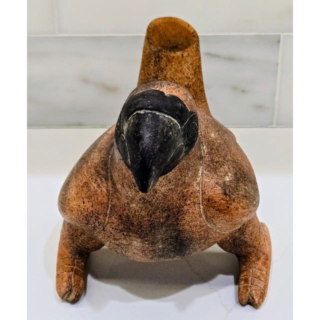 Vintage Mexican Folk Art Bird Effigy Vessel | Tonalá-Style Terracotta Pottery Figurine | Hand-Formed Clay Bird Sculpture | Signed Mexico #019 For Sale - Image 4 of 8
