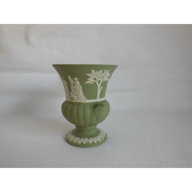 Bring timeless English elegance to your collection with this **Vintage Mid-Century Modern Wedgwood Sage Green Jasperware...