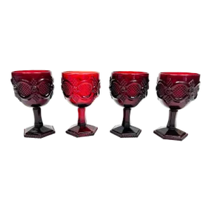 Vintage Mid Century Cape Cod Ruby Red Water Goblets - 4 Pieces