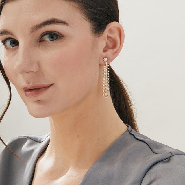 Syna Yellow Gold Mogul Chandelier Earrings with Diamonds, a Pair For Sale - Image 4 of 5