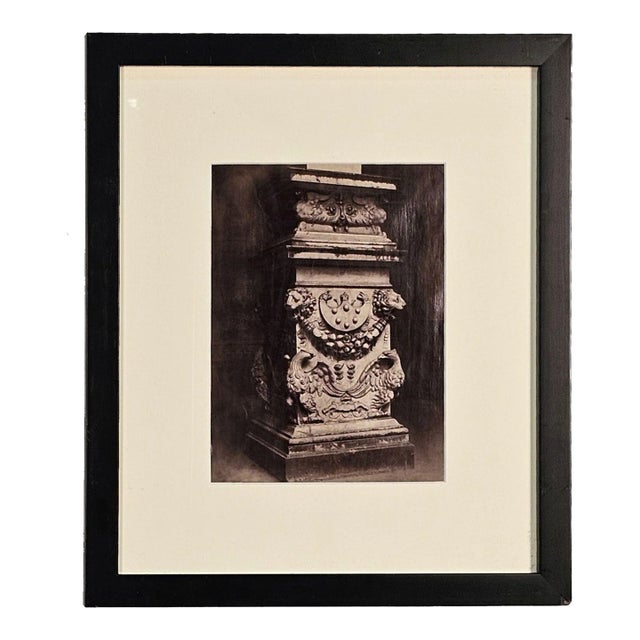 Grand Tour Albumen Photograph Circa 1860 of Renaissance Carved Marble Pedestal For Sale