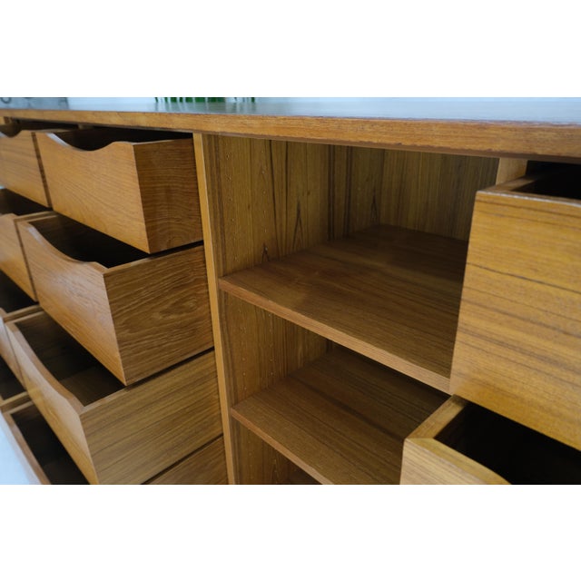 Tambour Doors 12 Deep Drawers 3 Shelves Danish Teak Mid-Century Modern Credenza For Sale - Image 15 of 18