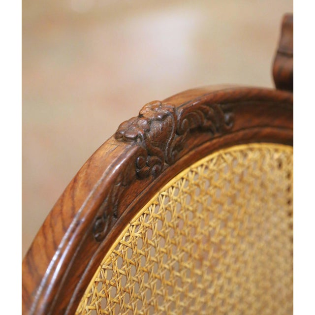19th Century French Louis XV Carved Oak Five-Seat Caned Settee For Sale - Image 9 of 12