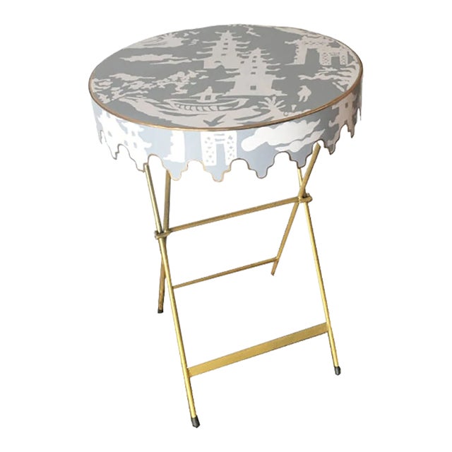 Hand Painted Grey Chinoiserie Tray Table by Dana Gibson For Sale