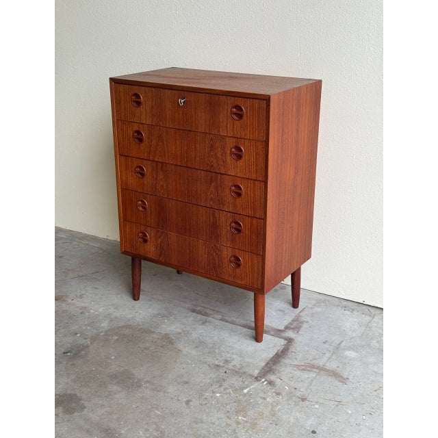 1960s Mid Century Danish Teak Highboy Dresser - Vintage Scandinavian Chest of Drawers 1960s For Sale - Image 5 of 10