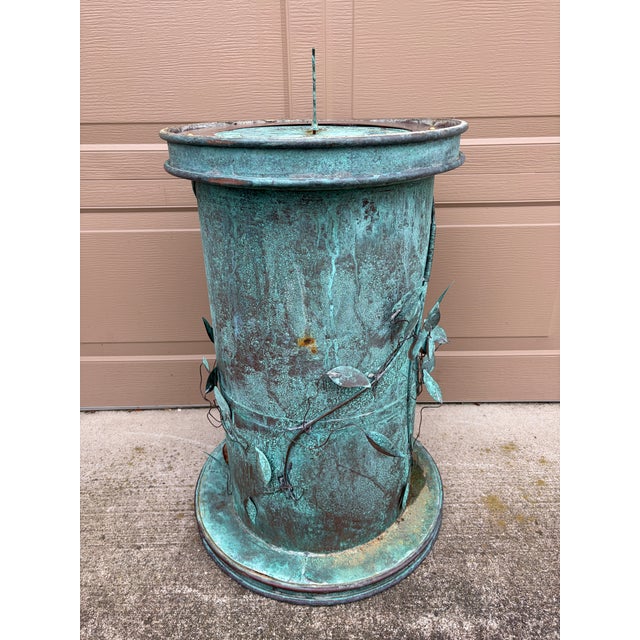 Vintage English Country Classical Verdigris Iron Sundial on Copper Pedestal Base "Grow Old Along With Me" For Sale - Image 9 of 12