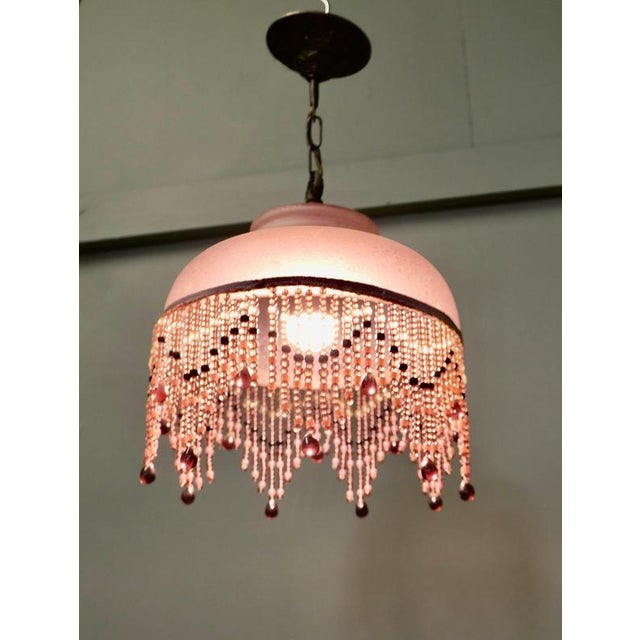 Glass French Art Deco Glass Pendant Light with Beaded Shade, 1930s For Sale - Image 7 of 8