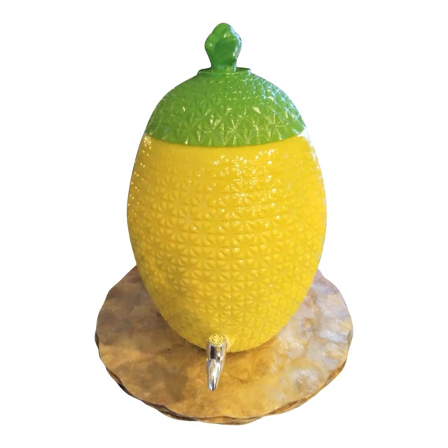 1990s Glass Yellow and Green Tropical Pineapple Beverage Dispenser For Sale