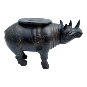 Large Scale Vintage Bronze Rhino Sculpture/ Side-Table