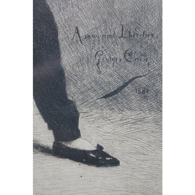 1883 French Antique Etching Self Portrait of Lhéritier Georges Cain Burled Frame For Sale - Image 6 of 13