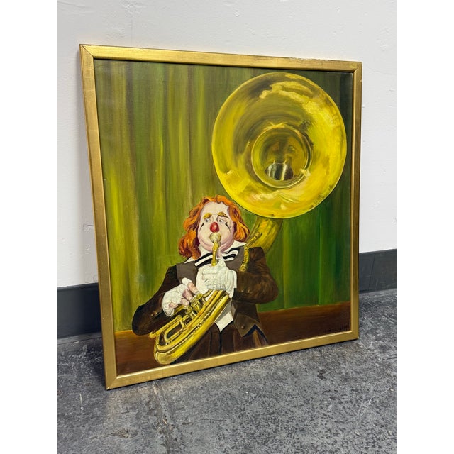 Late 20th Century Alexander Borisoff “Sascha” Framed Clown Oil on Canvas Playing Tuba Painting For Sale - Image 4 of 12