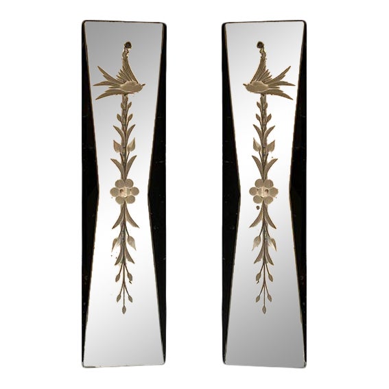 1930s Acid Etched Mirror Push Plates - a Pair For Sale