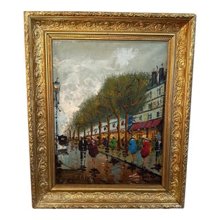 Vintage Impressionist Painting of Romantic Italian City Street Scene Oil on Canvas Painting For Sale