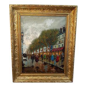 Vintage Impressionist Painting of Romantic Italian City Street Scene Oil on Canvas Painting