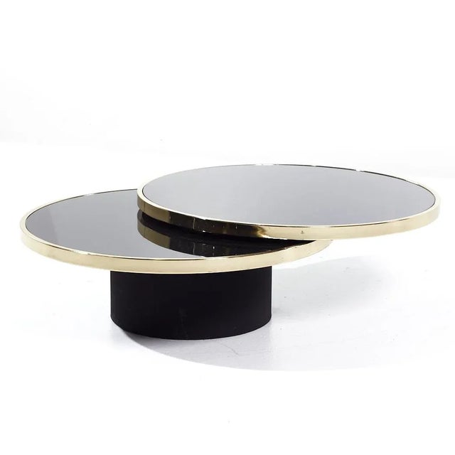 Metal Design Institute of America Mid Century Black & Brass Revolving Two Tier Coffee Table For Sale - Image 7 of 9