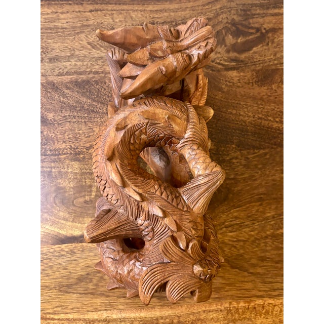 Brown Vintage Chinese Hand-Carved Wooden Dragon Sculpture For Sale - Image 8 of 10