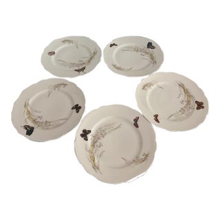 Antique Late 19th C. Haviland Limoges Meadow Visitors Dinner Plates, Set of 5, France For Sale