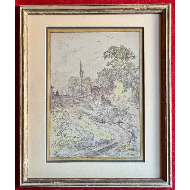 Gray Walter Shirlaw (Scottish-American 1838 – 1909) Antique 19th Century Mixed Media Watercolor Painting and Pencil Drawing of a Country Landscape For Sale - Image 8 of 10