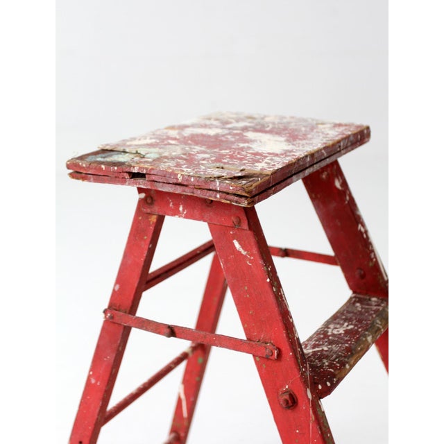 Vintage Red Wooden Step Ladder For Sale - Image 11 of 16