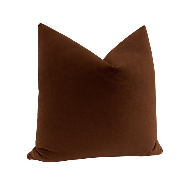 Contemporary 22" Cognac Designer Velvet Pillows - A Pair For Sale - Image 3 of 4
