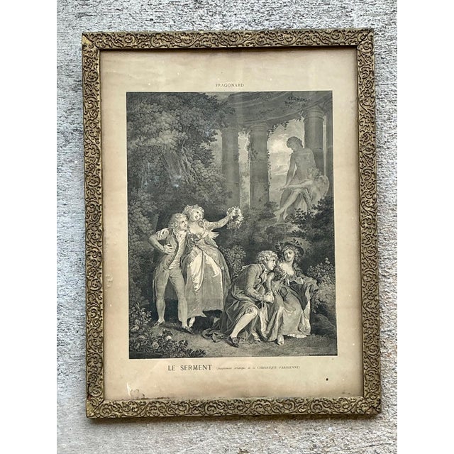 French Provincial Vintage Fragonard Engraving in Gilt Frame For Sale - Image 3 of 15