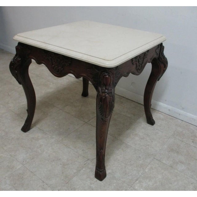 Wood 1980s Ralph Lauren Stone Top French Country Hoof End Table Night Stand For Sale - Image 7 of 12