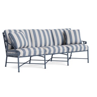 Brown Jordan Venetian Sofa in Sapphire with Sapphire Stripe Cushions For Sale