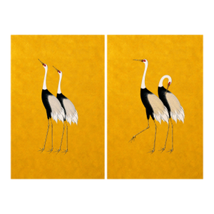 Japanese Crane Diptych, Oversized Gold Wall Art Collection, 20" X 30"