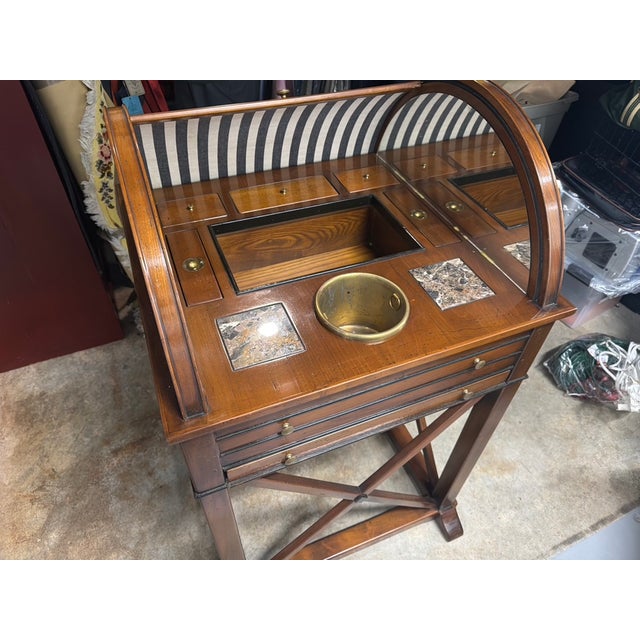 Pierre Deux Unique Roll Top Bar. Interior features multiple compartments with brass knobs and pulls. Brass Ice bucket for...