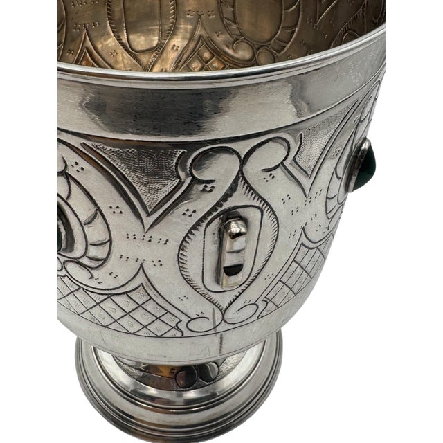 Silver Large Mexican Spanish Colonial Revival Alpaca Silver Wine Bucket & Green Onyx For Sale - Image 8 of 12