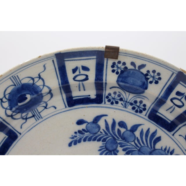 Neoclassical Mid-Late 18th Century Dutch Delft Blue and White Floral Charger For Sale - Image 3 of 4