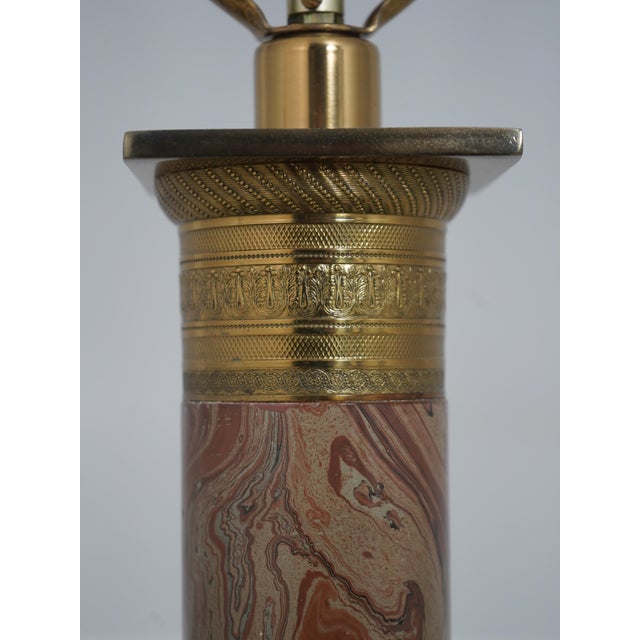 Brass Vintage Paul Hansen Brass & Faux Marble Tall Lamp For Sale - Image 8 of 10