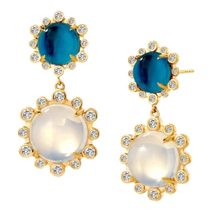 Syna Earrings with London Blue Topaz, Moon Quartz and Diamonds, a Pair