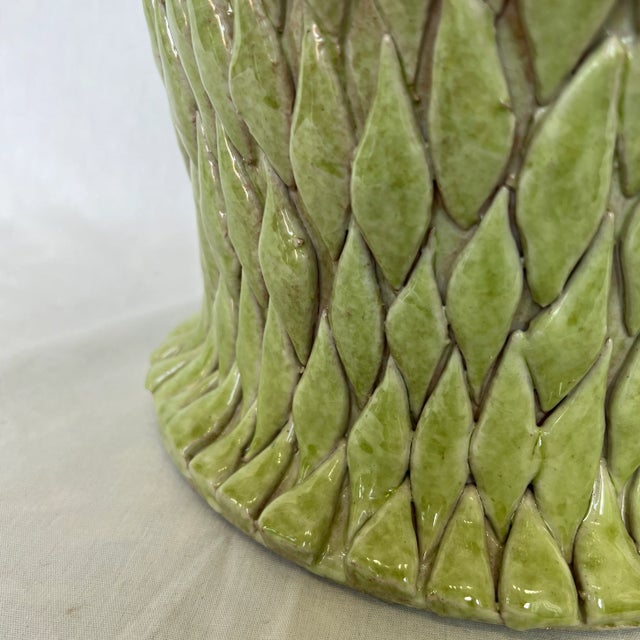 1990s Italian Hand Painted Green/Honey Ceramic Tall Vase For Sale In Dallas - Image 6 of 11