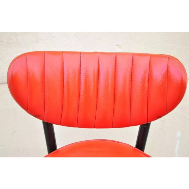Mid-Century Modern Mid 20th Century Vintage Mid Century Lion Brand Black Metal Red Vinyl Italian Style Barstool For Sale - Image 3 of 10